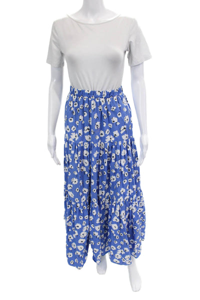 Zara Womens Floral Print Elastic Waist Tiered Maxi Skirt Blue Size XS/S