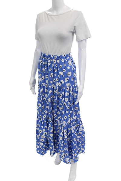 Zara Womens Floral Print Elastic Waist Tiered Maxi Skirt Blue Size XS/S