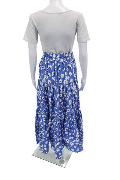 Zara Womens Floral Print Elastic Waist Tiered Maxi Skirt Blue Size XS/S