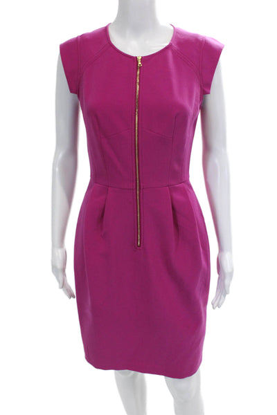 Rebecca Taylor Womens Short Sleeve Pleated Zip Up Sheath Dress Purple Size 2