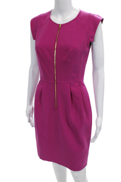 Rebecca Taylor Womens Short Sleeve Pleated Zip Up Sheath Dress Purple Size 2
