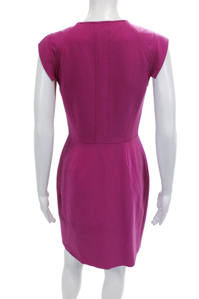 Rebecca Taylor Womens Short Sleeve Pleated Zip Up Sheath Dress Purple Size 2