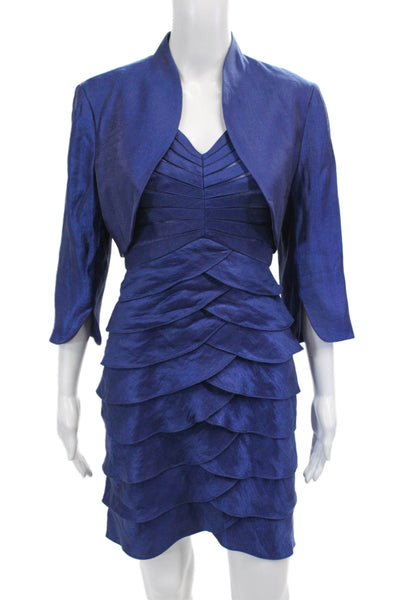 Adrianna Papell Womens V-neck Sleeveless Lined Fitted Dress Top Set Blue Size 6