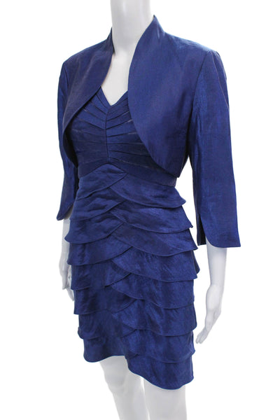 Adrianna Papell Womens V-neck Sleeveless Lined Fitted Dress Top Set Blue Size 6