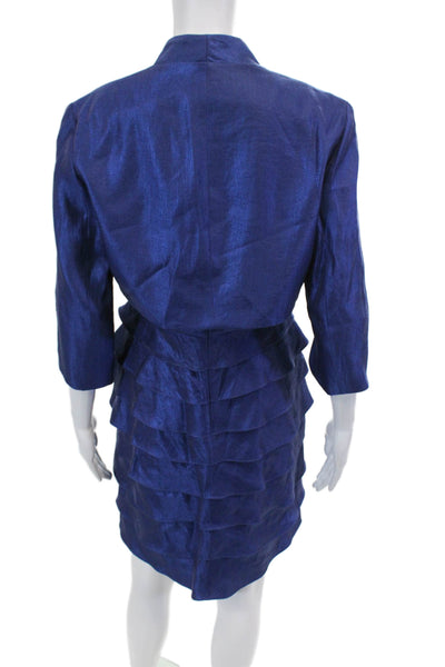 Adrianna Papell Womens V-neck Sleeveless Lined Fitted Dress Top Set Blue Size 6