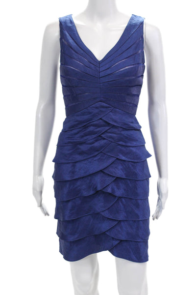 Adrianna Papell Womens V-neck Sleeveless Lined Fitted Dress Top Set Blue Size 6
