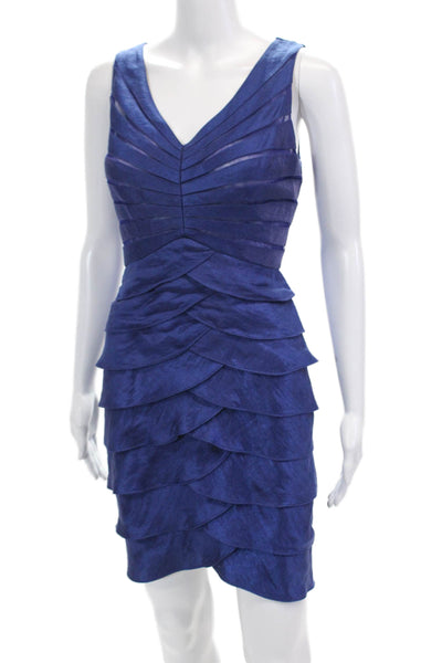 Adrianna Papell Womens V-neck Sleeveless Lined Fitted Dress Top Set Blue Size 6