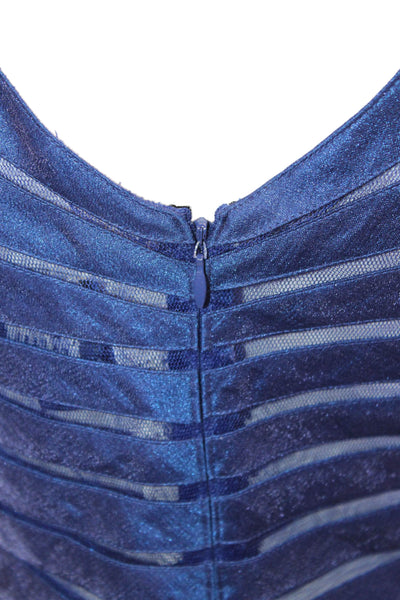 Adrianna Papell Womens V-neck Sleeveless Lined Fitted Dress Top Set Blue Size 6