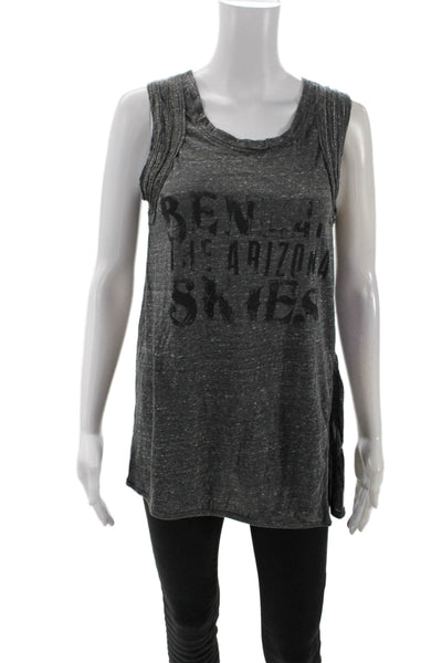 We The Free Womens Scoop Neck Front Slit Graphic Tank Top Gray Size Medium