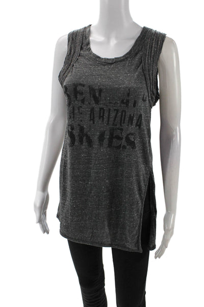 We The Free Womens Scoop Neck Front Slit Graphic Tank Top Gray Size Medium