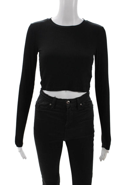 Z Supply Womens Long Sleeve Crew Neck Ribbed Knit Shirt Black Size Extra Small