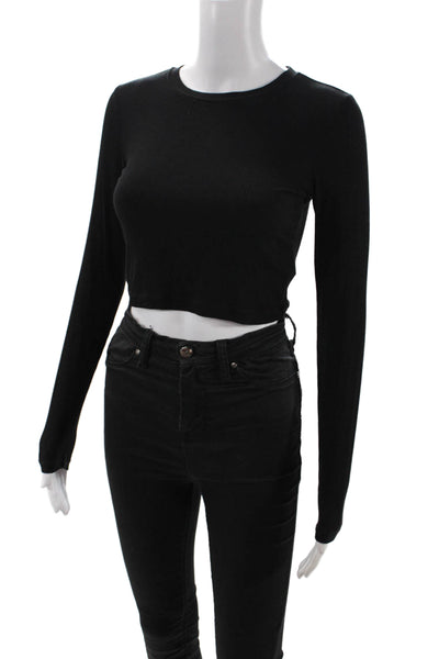 Z Supply Womens Long Sleeve Crew Neck Ribbed Knit Shirt Black Size Extra Small