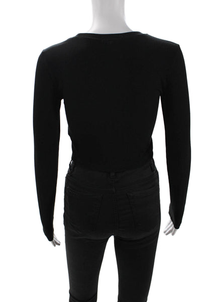 Z Supply Womens Long Sleeve Crew Neck Ribbed Knit Shirt Black Size Extra Small