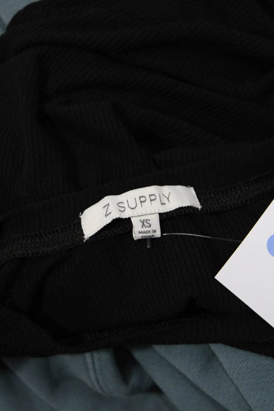 Z Supply Womens Long Sleeve Crew Neck Ribbed Knit Shirt Black Size Extra Small
