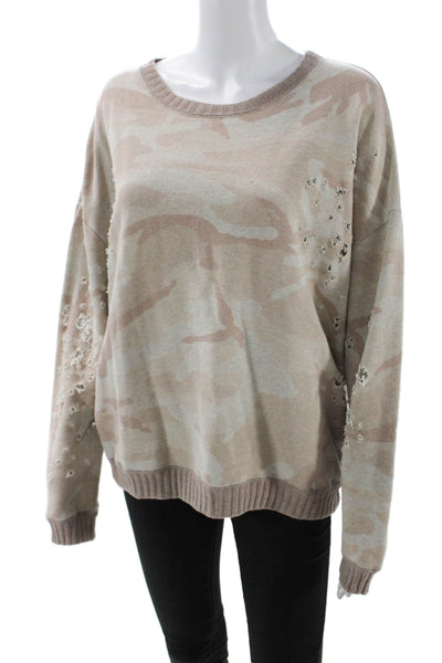 IRO Jeans Womens Long Sleeve Distressed Camouflage Sweatshirt Brown Size Medium