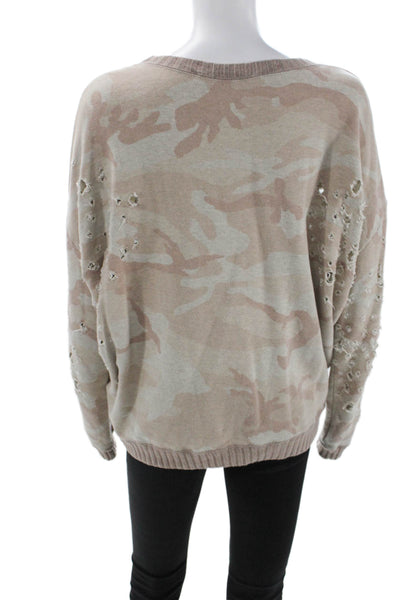IRO Jeans Womens Long Sleeve Distressed Camouflage Sweatshirt Brown Size Medium