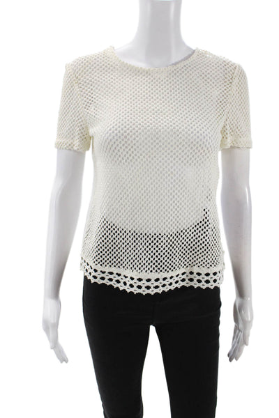Claudie Pierlot Womens Cotton Embroidered Short Sleeve Blouse Beige Size 36