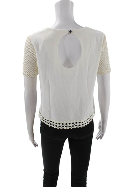 Claudie Pierlot Womens Cotton Embroidered Short Sleeve Blouse Beige Size 36