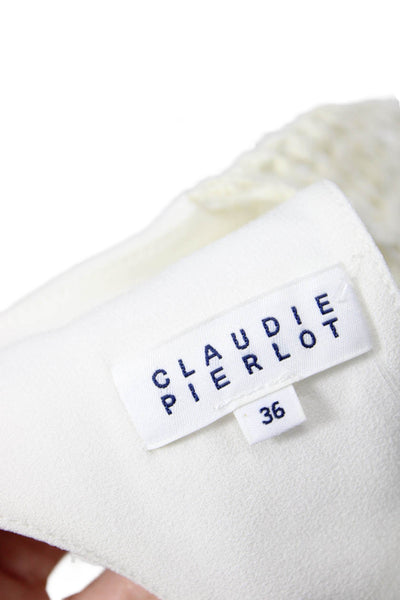 Claudie Pierlot Womens Cotton Embroidered Short Sleeve Blouse Beige Size 36