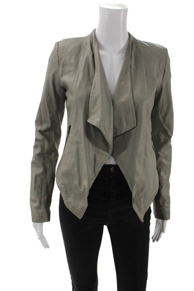 BB Dakota Womens Leather Long Sleeve Open Front Cropped Jacket Gray Size XS