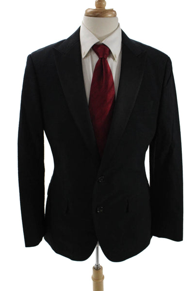 J Crew Mens Cotton Textured Print Long Sleeve Two Button Blazer Black Size 40R