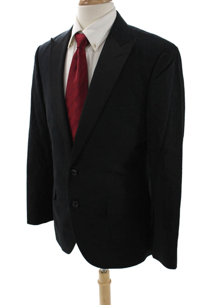 J Crew Mens Cotton Textured Print Long Sleeve Two Button Blazer Black Size 40R