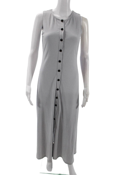 Callahan Womens Ribbed Sleeveless Button Down Maxi Dress Gray Size Extra Small
