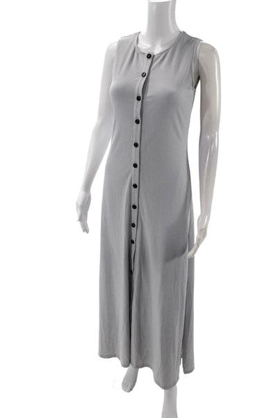 Callahan Womens Ribbed Sleeveless Button Down Maxi Dress Gray Size Extra Small