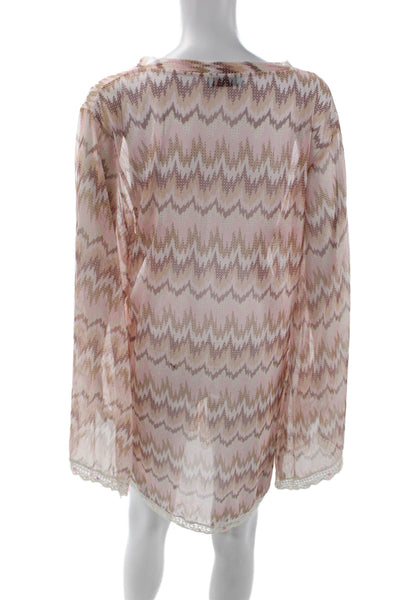Letarte Handmade Womens Chevron Striped Cover Up Dress Pink Brown Size Large