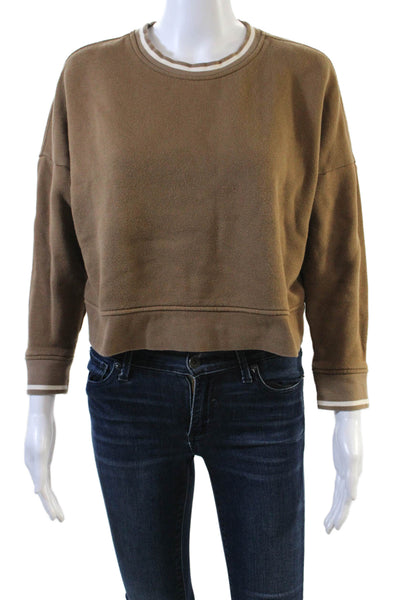 Madewell Womens Long Sleeves Crew Neck Sweatshirt Brown Beige Size Extra Small