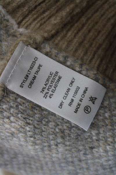 Lush Womens Knit Abstract Print Long Sleeve Pullover Sweater Top Beige Size M