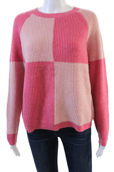 Pink Martini Womens Knit Checkered Round Neck Pullover Sweater Top Pink Size XS