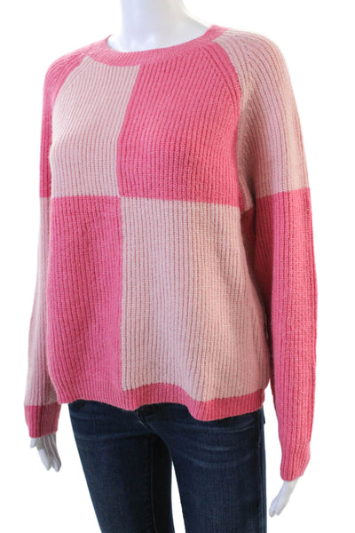 Pink Martini Womens Knit Checkered Round Neck Pullover Sweater Top Pink Size XS
