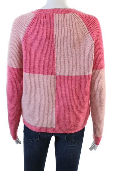 Pink Martini Womens Knit Checkered Round Neck Pullover Sweater Top Pink Size XS