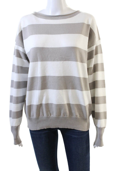 Pink Martini Womens Knit Striped Round Neck Pullover Sweater Top Gray Size S
