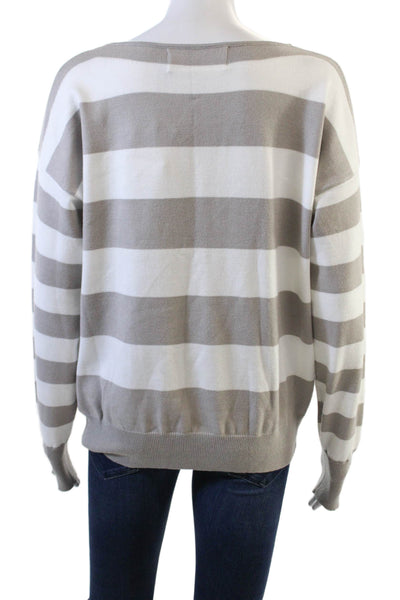 Pink Martini Womens Knit Striped Round Neck Pullover Sweater Top Gray Size S