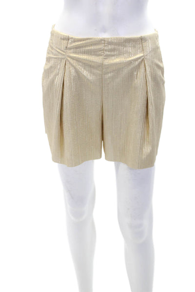Rabens Saloner Womens Metallic Pleated Elastic Waist Shorts Gold Size S