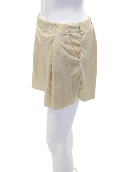 Rabens Saloner Womens Metallic Pleated Elastic Waist Shorts Gold Size S