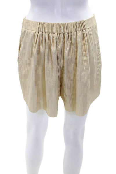 Rabens Saloner Womens Metallic Pleated Elastic Waist Shorts Gold Size S