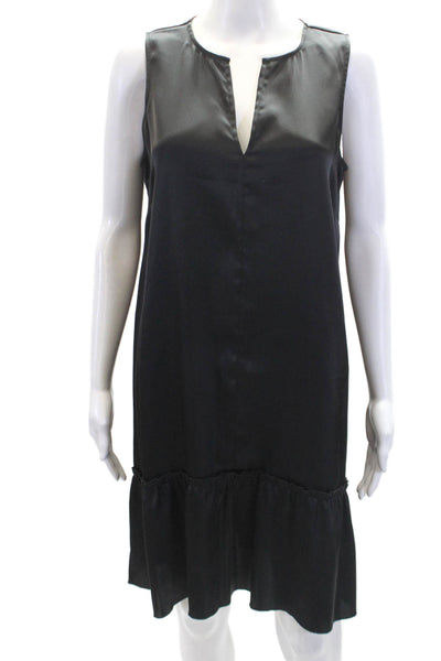 ATM Womens Sleeveless Ruffle Hem V Neck Midi Shift Dess Black Size M