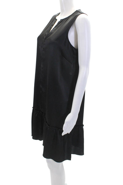ATM Womens Sleeveless Ruffle Hem V Neck Midi Shift Dess Black Size M