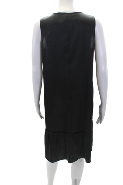 ATM Womens Sleeveless Ruffle Hem V Neck Midi Shift Dess Black Size M