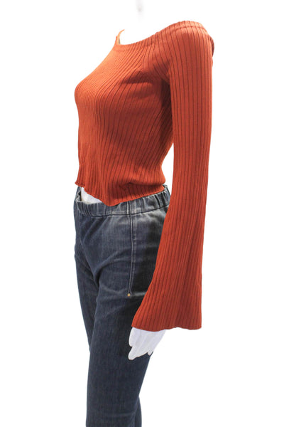 Intermix Womens Textured Long Sleeve Square Neck Knit Top Orange Size S