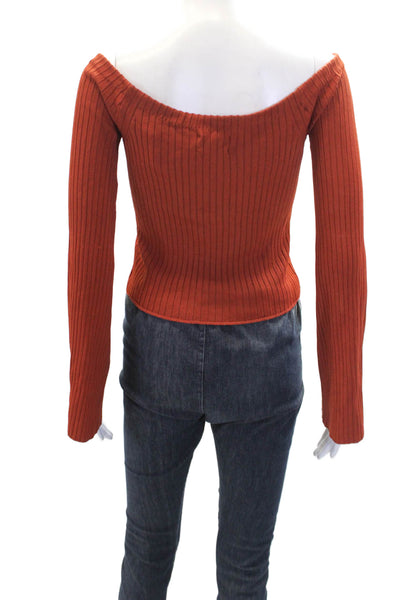 Intermix Womens Textured Long Sleeve Square Neck Knit Top Orange Size S