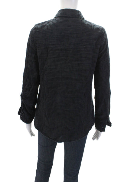 Calvin Klein Womens Cotton Long Sleeve V-neck Neck Button Top Black Size XS