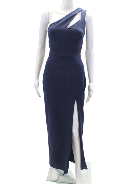 Altered Womens Textured Halter Top V-neck Sleeveless Pleated Slit Gown Blue Size