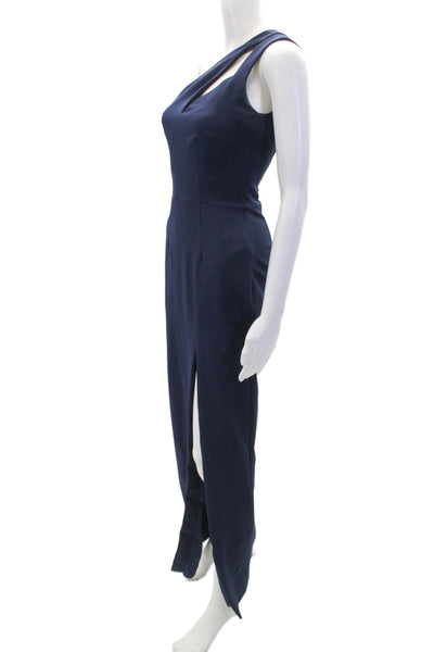 Altered Womens Textured Halter Top V-neck Sleeveless Pleated Slit Gown Blue Size