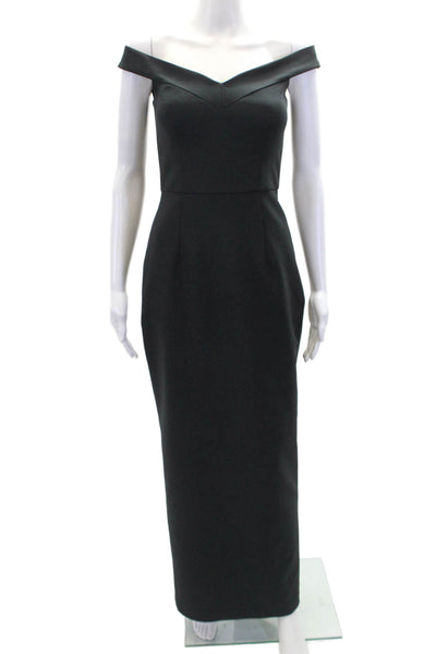 Altress Womens Pleated V-neck Sleeveless Lined Long Gown Dress Black Size 0