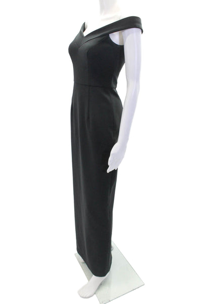 Altress Womens Pleated V-neck Sleeveless Lined Long Gown Dress Black Size 0