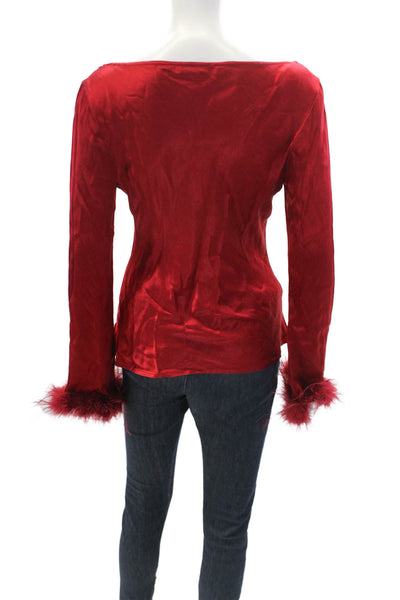 Wayf Womens Feather Long Sleeves Cowl Neck Blouse Fire Red Size Small